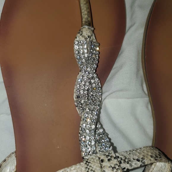 Rhinestone and Faux Snakeskin Sandals - Picture 2 of 5
